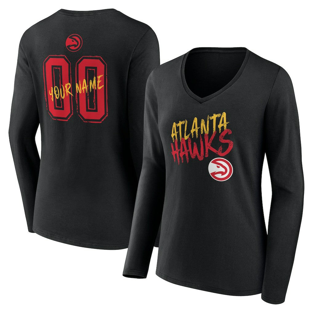 Atlanta Hawks Women's Hustle Custom Long Sleeve V-Neck T-Shirt Black