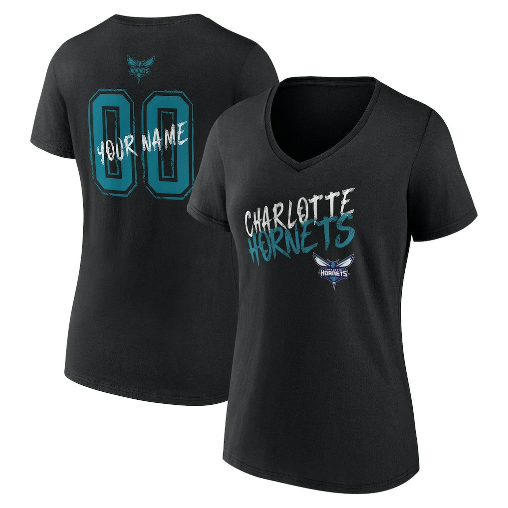 Charlotte Hornets Women's Hustle Custom V-Neck T-Shirt Black