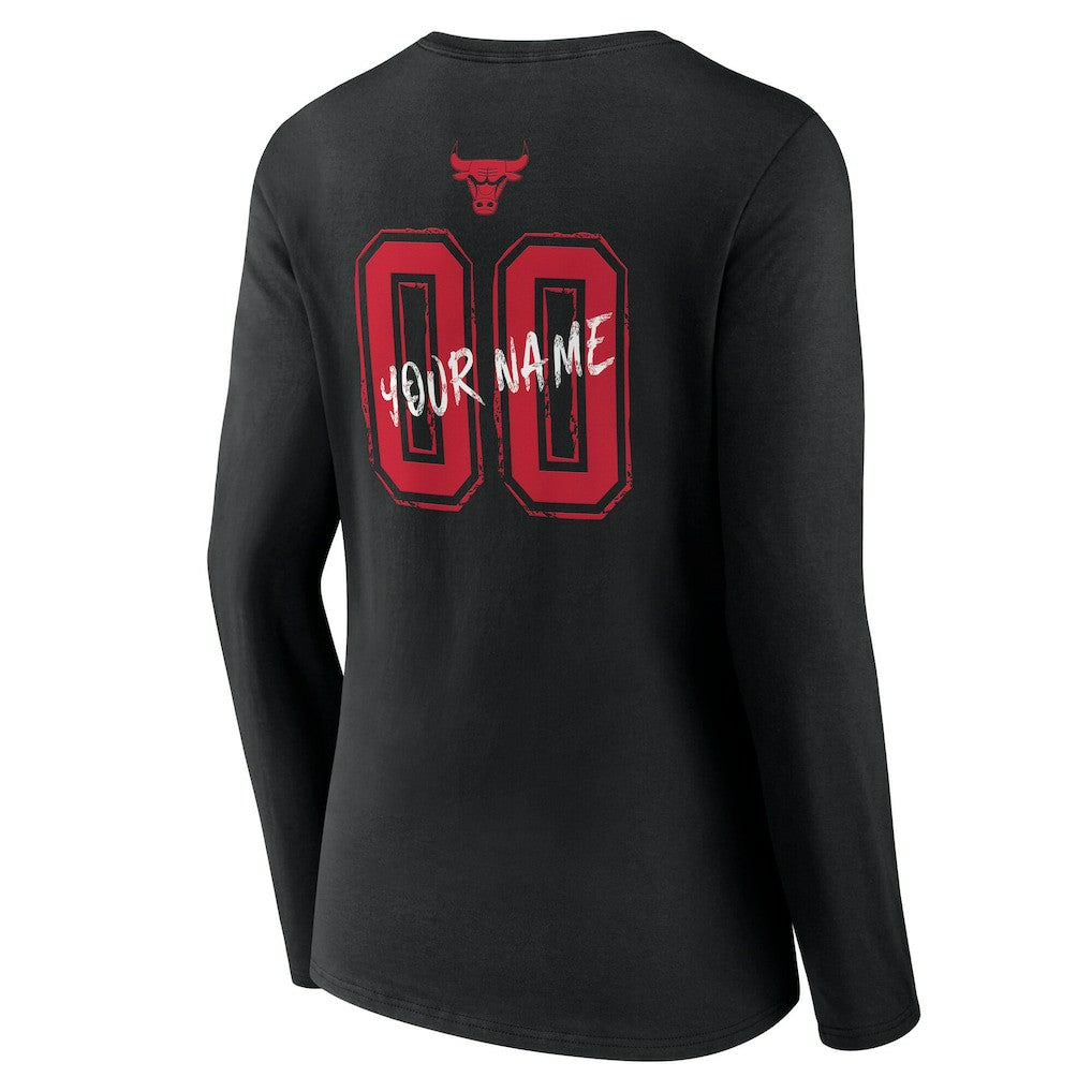 Chicago Bulls Women's Hustle Custom Long Sleeve V-Neck T-Shirt Black