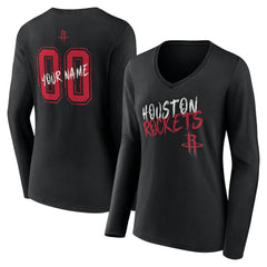 Houston Rockets Women's Hustle Custom Long Sleeve V-Neck T-Shirt Black