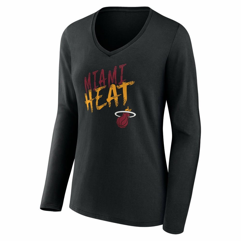 Miami Heat Women's Hustle Custom Long Sleeve V-Neck T-Shirt Black