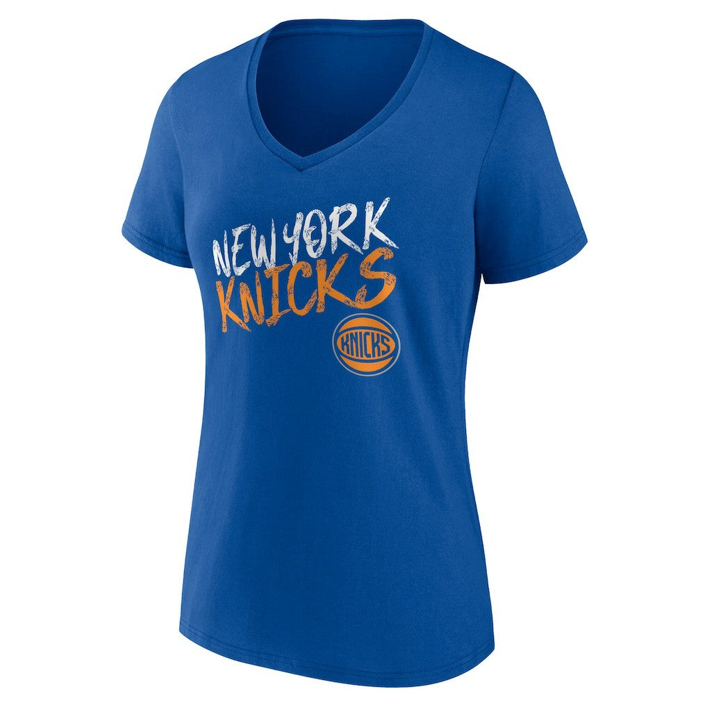 New York Knicks Women's Hustle Custom V-Neck T-Shirt Blue