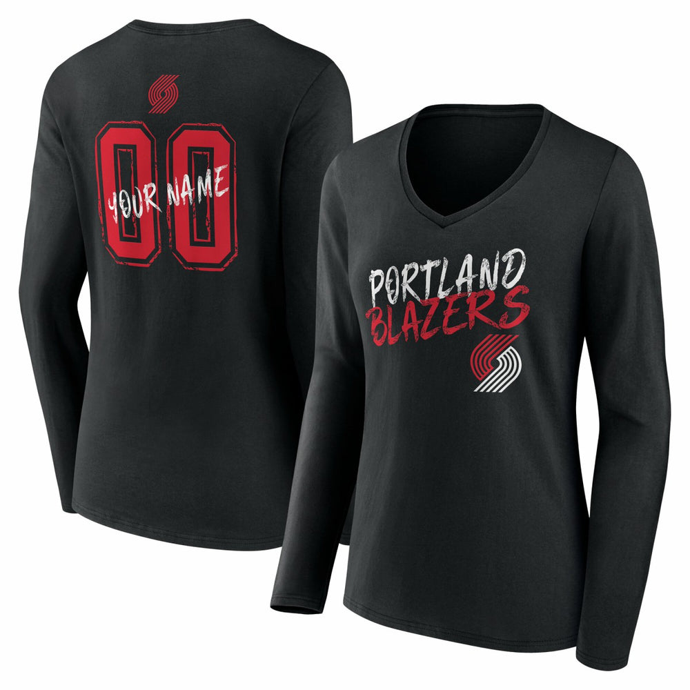 Portland Trail Blazers Women's Hustle Custom Long Sleeve V-Neck T-Shirt Black