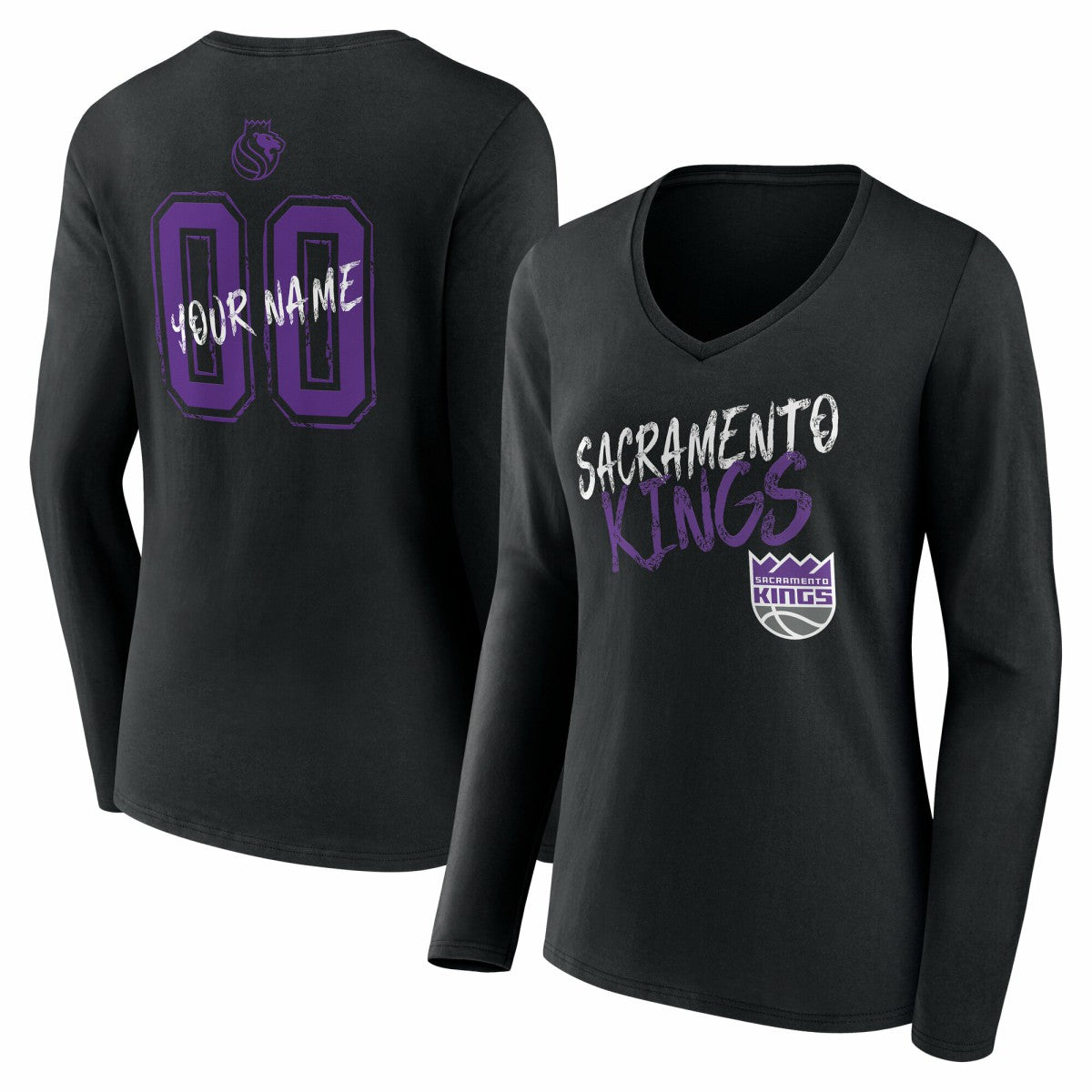 Sacramento Kings Women's Hustle Custom Long Sleeve V-Neck T-Shirt Black
