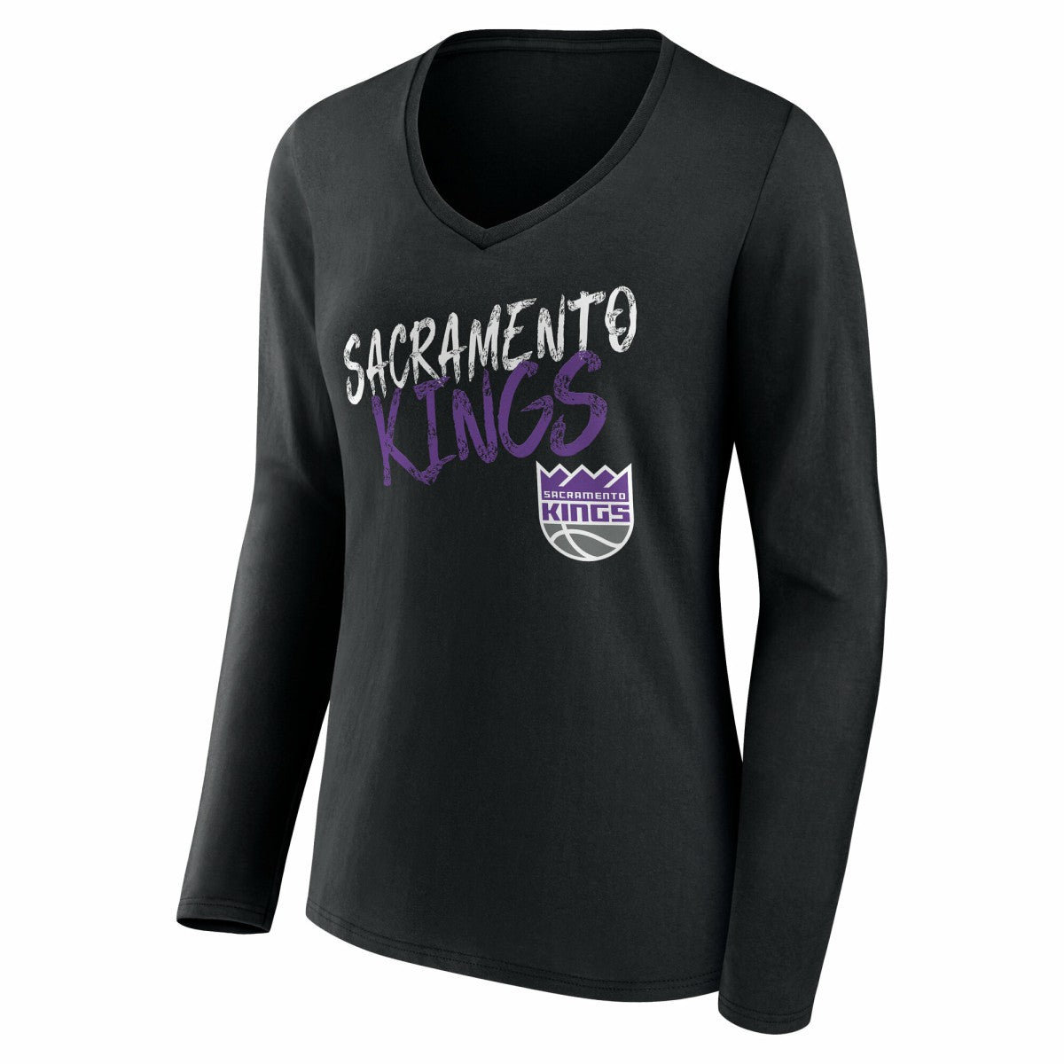 Sacramento Kings Women's Hustle Custom Long Sleeve V-Neck T-Shirt Black