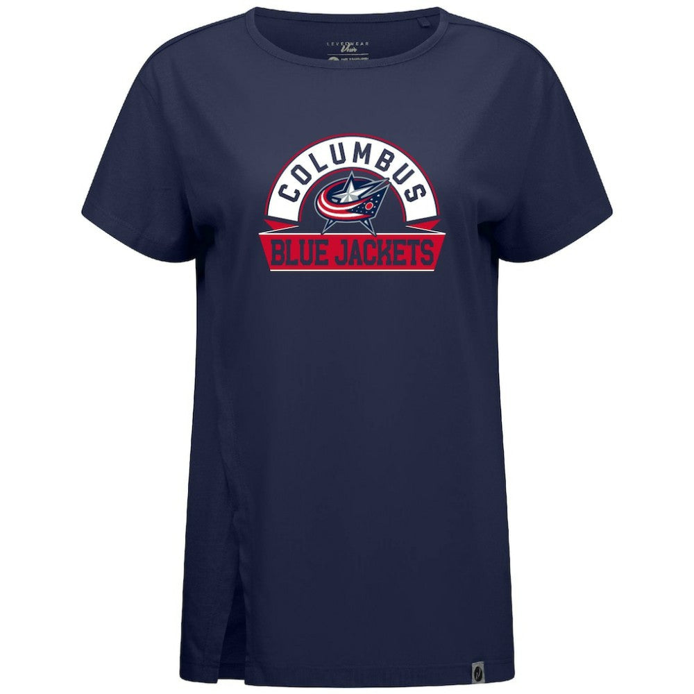NHL Columbus Blue Jackets Levelwear Women's Influx Banner Arch T-Shirt - Navy
