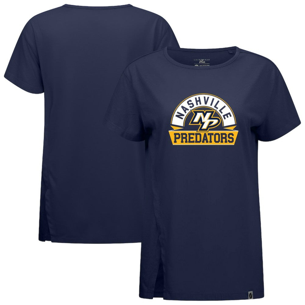 NHL Nashville Predators Levelwear Women's Influx Banner Arch T-Shirt - Navy