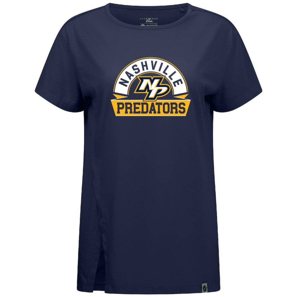 NHL Nashville Predators Levelwear Women's Influx Banner Arch T-Shirt - Navy