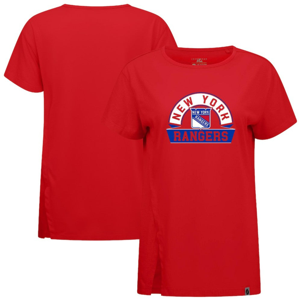 NHL New York Rangers Levelwear Women's Influx Banner Arch T-Shirt - Red