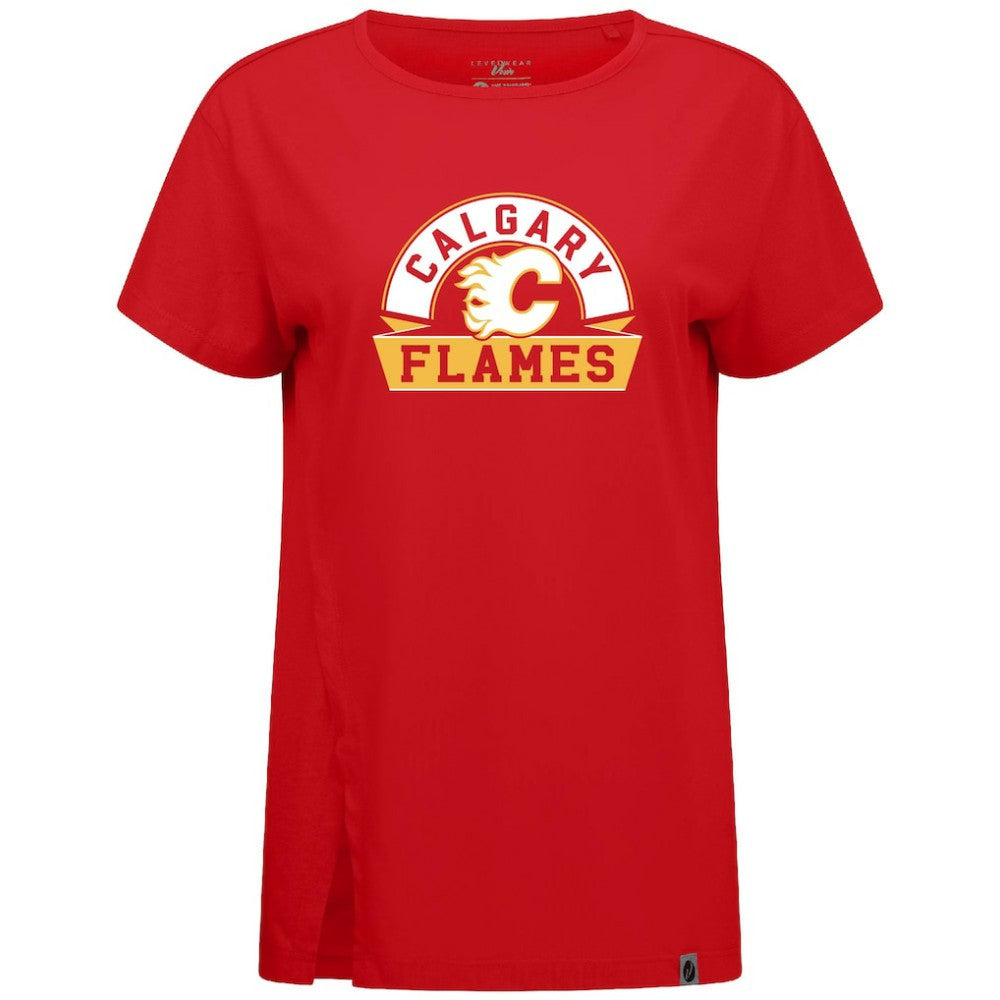 NHL Calgary Flames Levelwear Women's Influx Banner Arch T-Shirt - Red