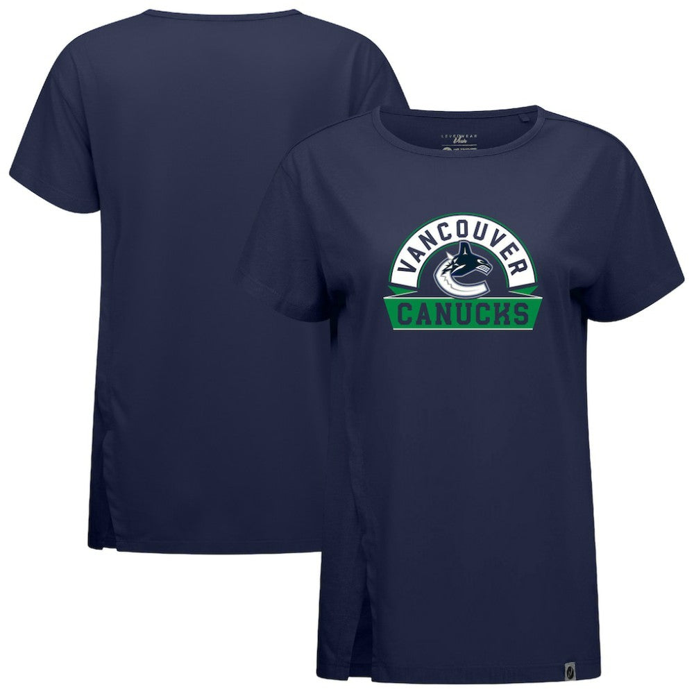 NHL Vancouver Canucks Levelwear Women's Influx Banner Arch T-Shirt - Navy