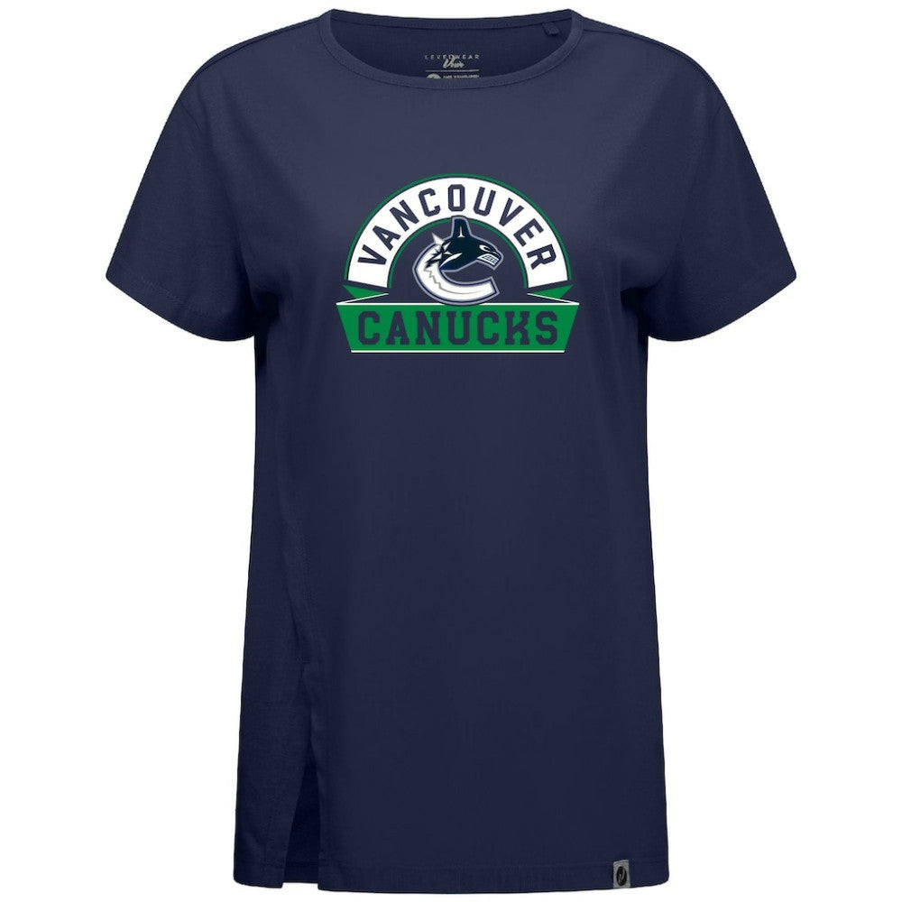 NHL Vancouver Canucks Levelwear Women's Influx Banner Arch T-Shirt - Navy