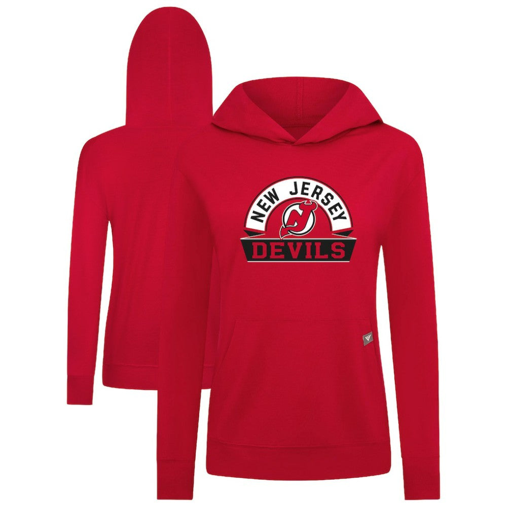 NHL New Jersey Devils Levelwear Women's Relay Banner Arch Pullover Hoodie - Red