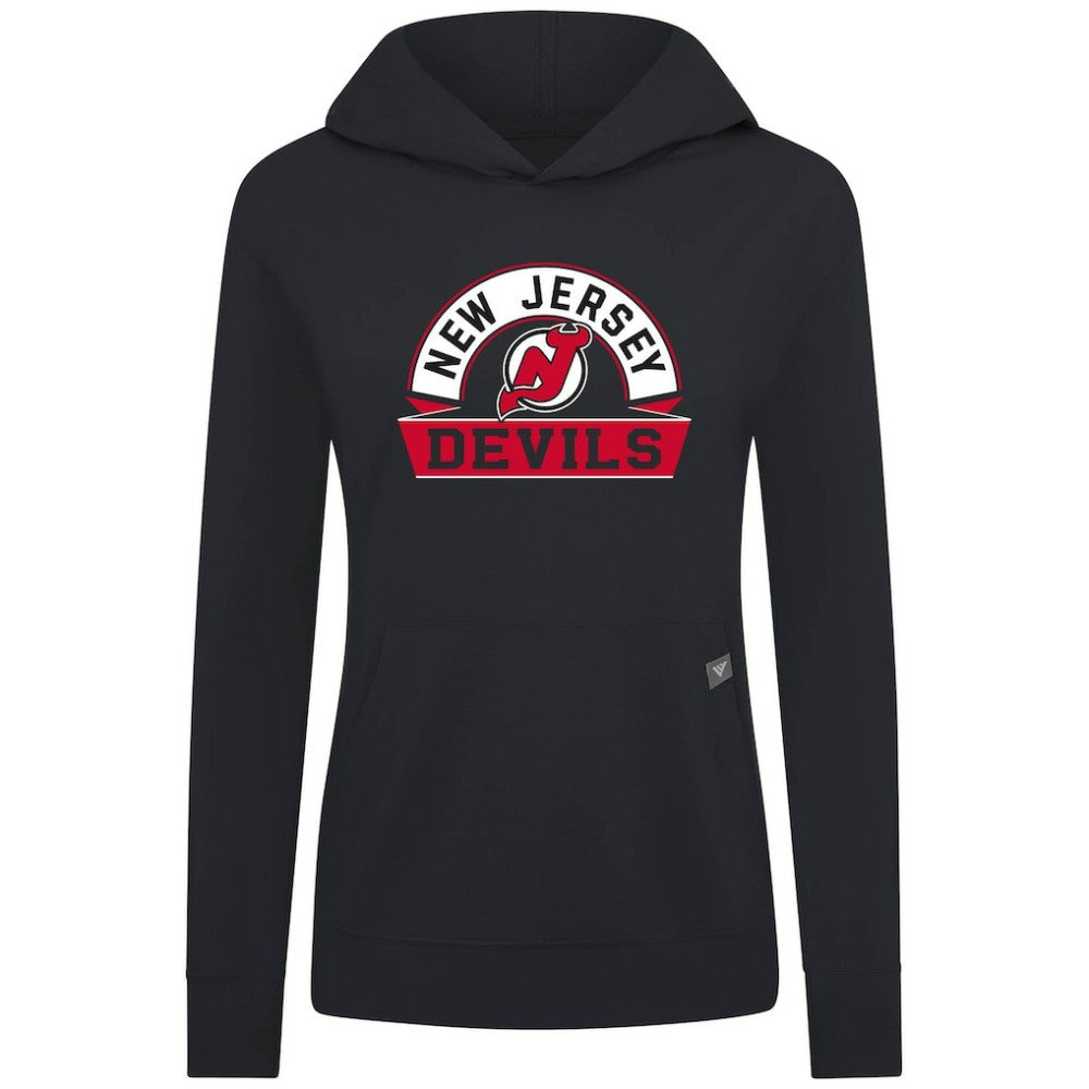 NHL New Jersey Devils Levelwear Women's Relay Banner Arch Pullover Hoodie - Black
