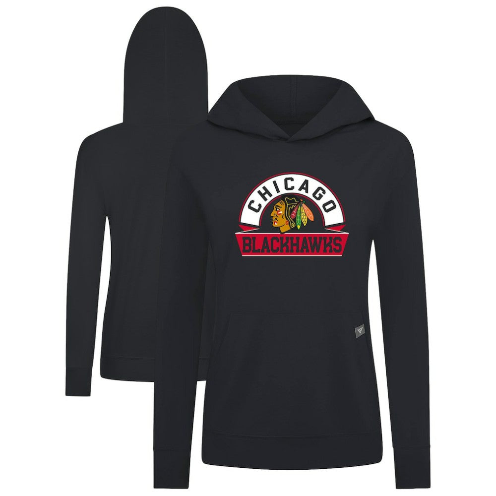 NHL Chicago Blackhawks Levelwear Women's Relay Banner Arch Pullover Hoodie - Black
