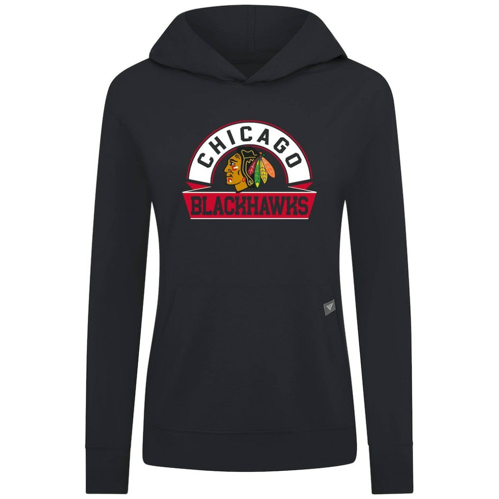 NHL Chicago Blackhawks Levelwear Women's Relay Banner Arch Pullover Hoodie - Black