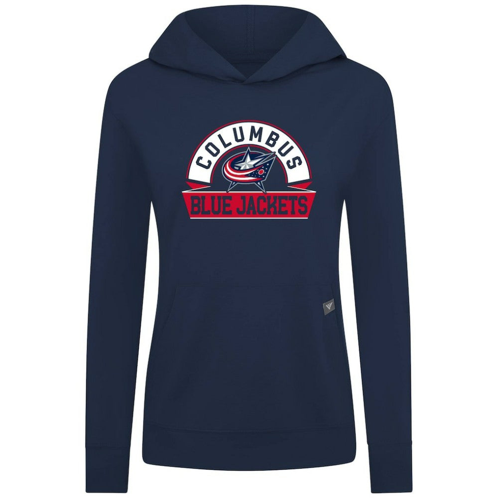 NHL Columbus Blue Jackets Levelwear Women's Relay Banner Arch Pullover Hoodie - Navy