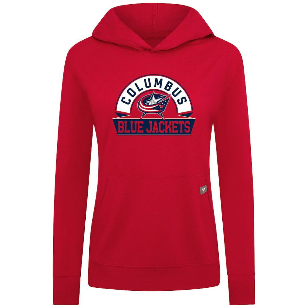 NHL Columbus Blue Jackets Levelwear Women's Relay Banner Arch Pullover Hoodie - Red