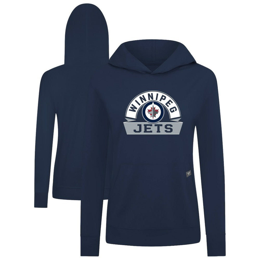 NHL Winnipeg Jets Levelwear Women's Relay Banner Arch Pullover Hoodie - Navy