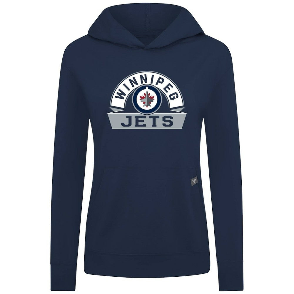 NHL Winnipeg Jets Levelwear Women's Relay Banner Arch Pullover Hoodie - Navy