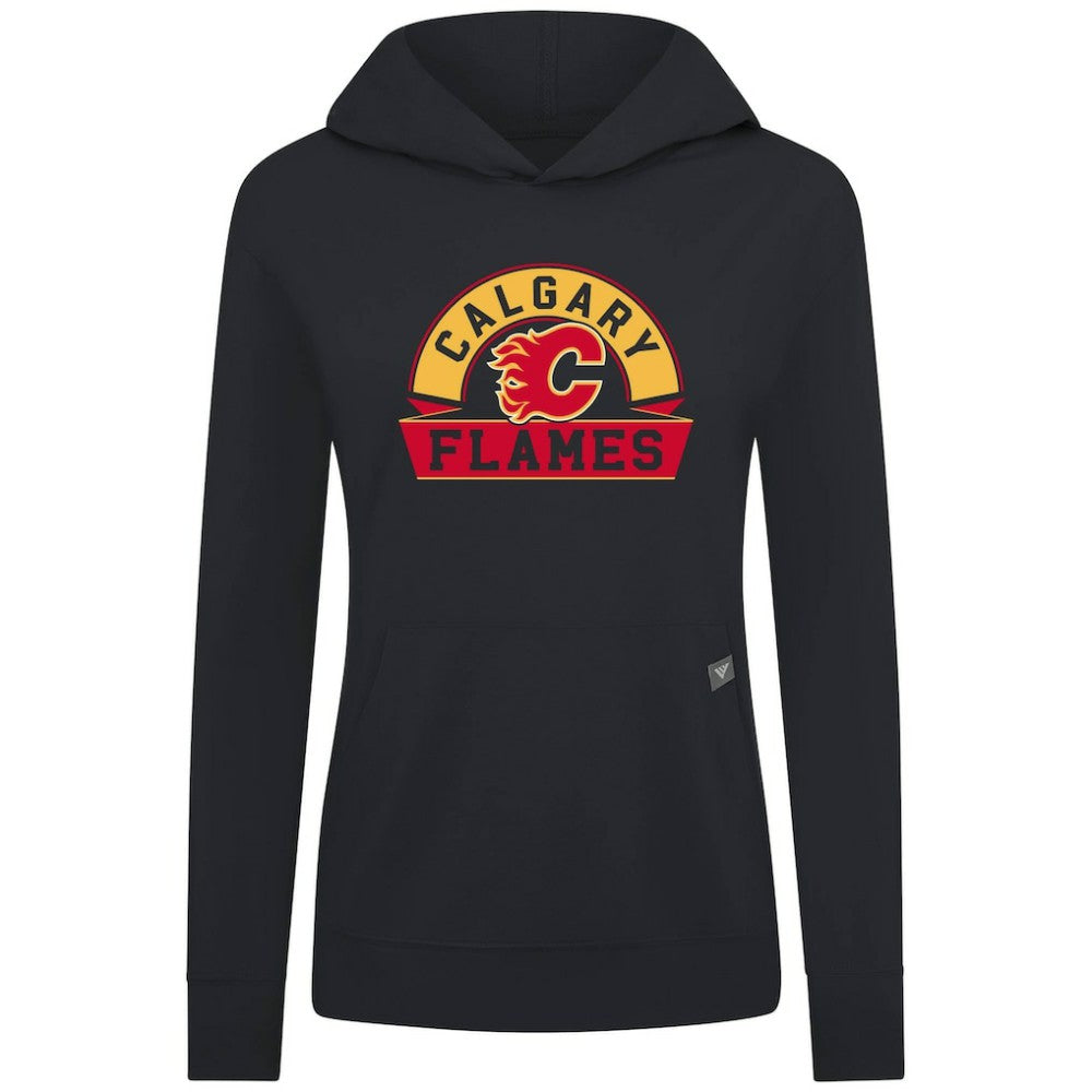 NHL Calgary Flames Levelwear Women's Relay Banner Arch Pullover Hoodie - Black