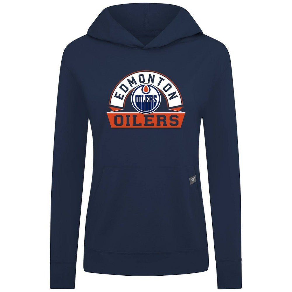NHL Edmonton Oilers Levelwear Women's Relay Banner Arch Pullover Hoodie - Navy
