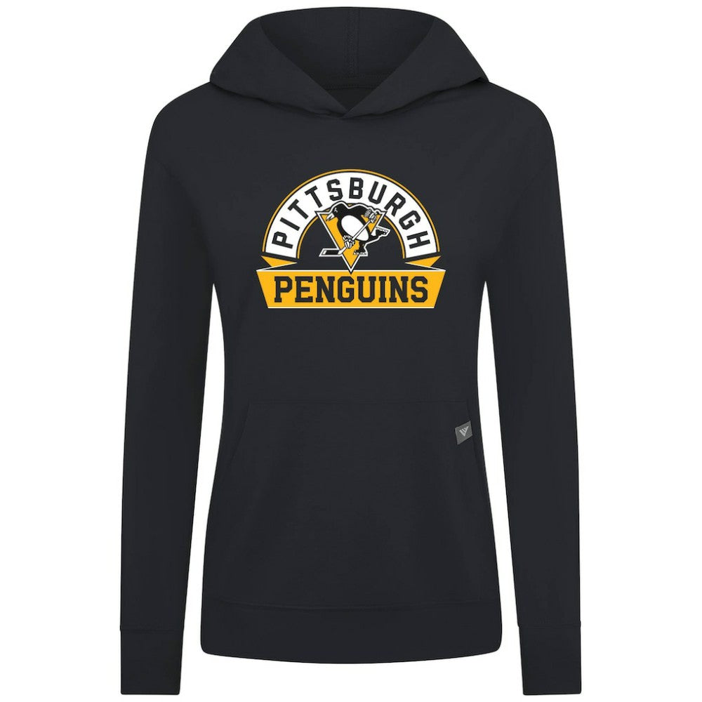 NHL Pittsburgh Penguins Levelwear Women's Relay Banner Arch Pullover Hoodie - Black