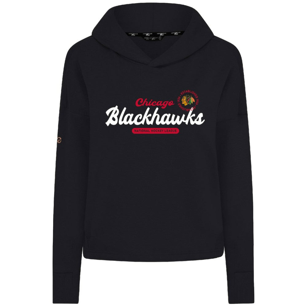 NHL Chicago Blackhawks Levelwear Women's Sweet Monument Tri-Blend Cropped Pullover Hoodie - Black