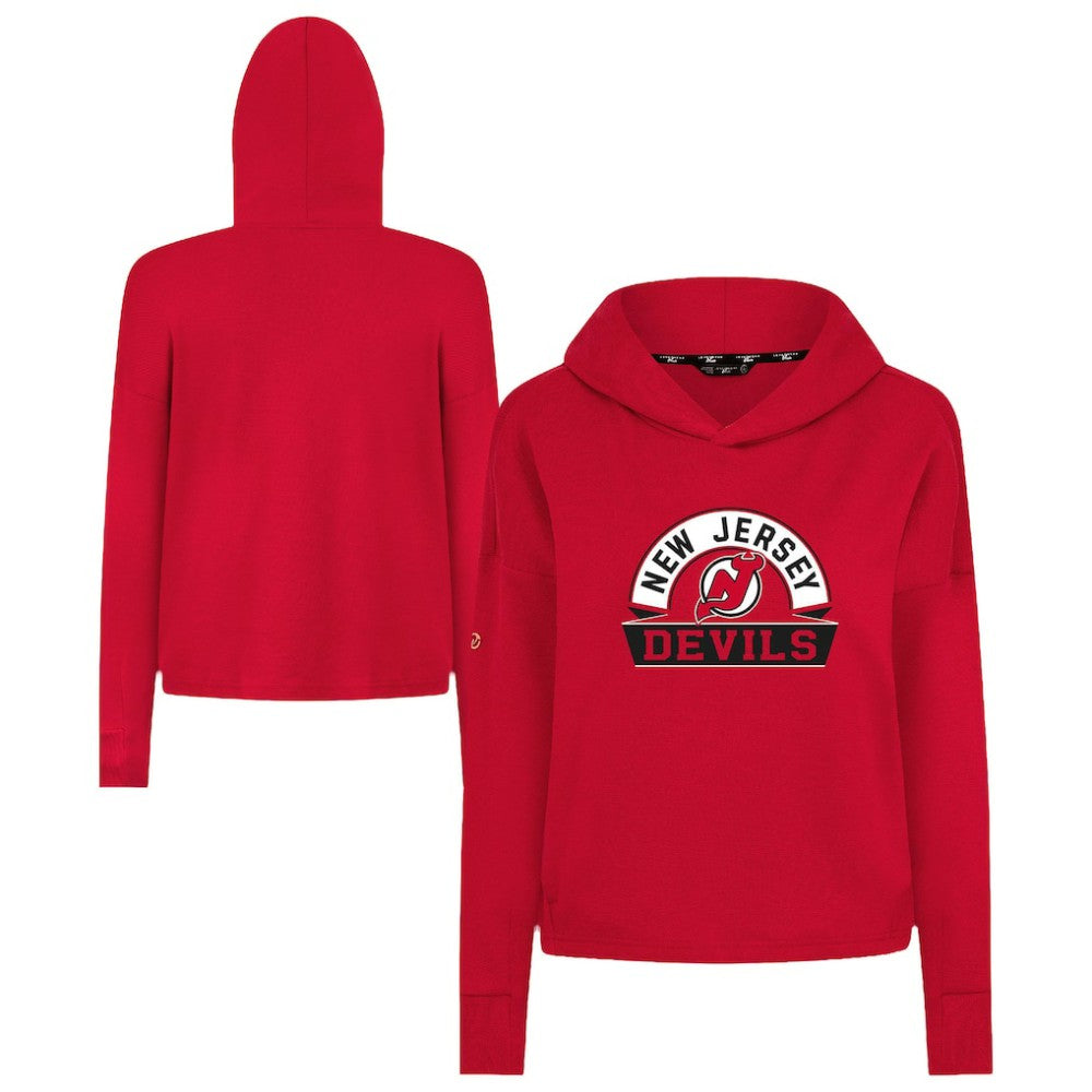 NHL New Jersey Devils Levelwear Women's Sweet Banner Arch Tri-Blend Cropped Pullover Hoodie - Red