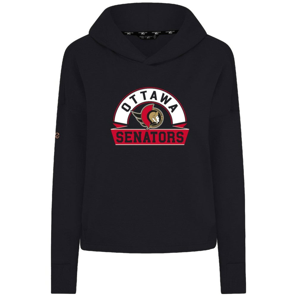 NHL Ottawa Senators Levelwear Women's Sweet Banner Arch Tri-Blend Cropped Pullover Hoodie - Black