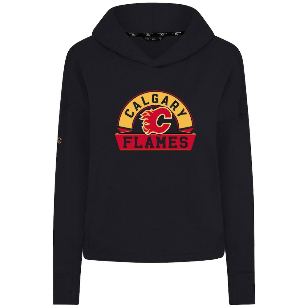 NHL Calgary Flames Levelwear Women's Sweet Banner Arch Tri-Blend Cropped Pullover Hoodie - Black