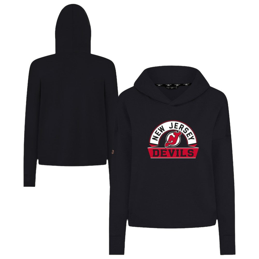 NHL New Jersey Devils Levelwear Women's Sweet Banner Arch Tri-Blend Cropped Pullover Hoodie - Black