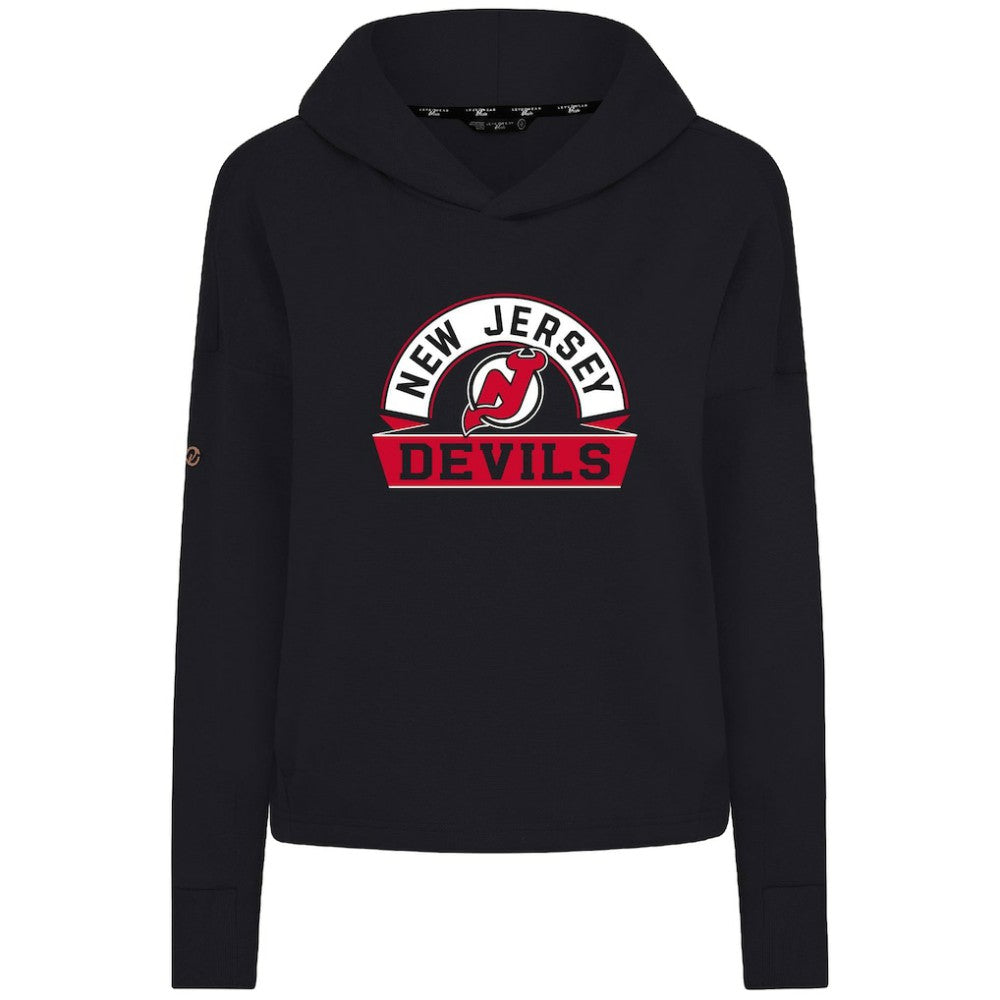 NHL New Jersey Devils Levelwear Women's Sweet Banner Arch Tri-Blend Cropped Pullover Hoodie - Black