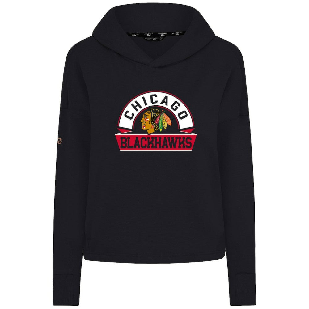 NHL Chicago Blackhawks Levelwear Women's Sweet Banner Arch Tri-Blend Cropped Pullover Hoodie - Black