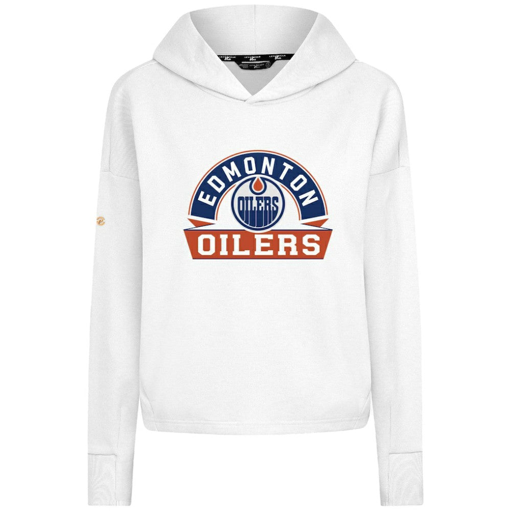 NHL Edmonton Oilers Levelwear Women's Sweet Banner Arch Tri-Blend Cropped Pullover Hoodie - White