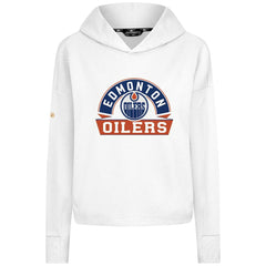 NHL Edmonton Oilers Levelwear Women's Sweet Banner Arch Tri-Blend Cropped Pullover Hoodie - White