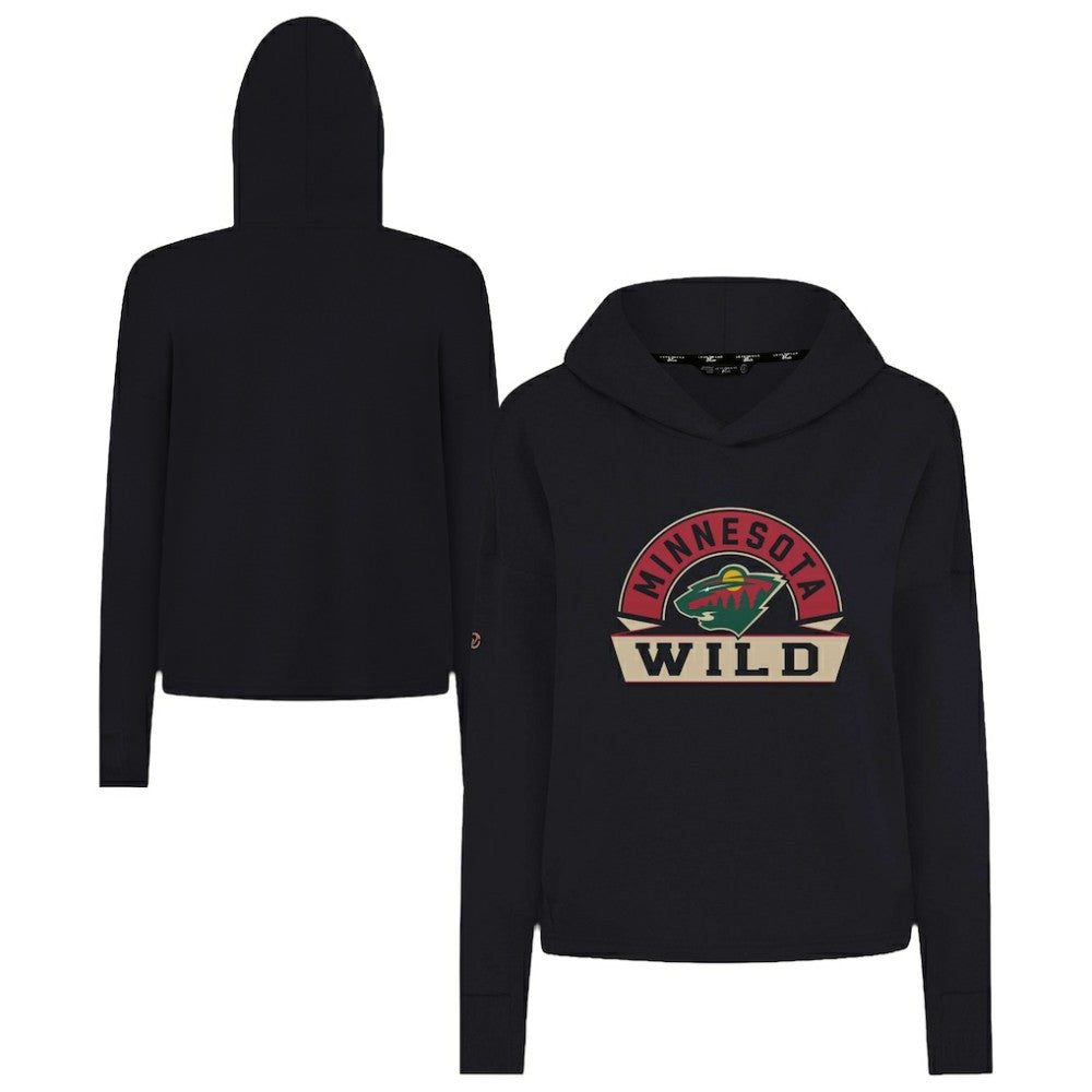 NHL Minnesota Wild Levelwear Women's Sweet Banner Arch Tri-Blend Cropped Pullover Hoodie - Black