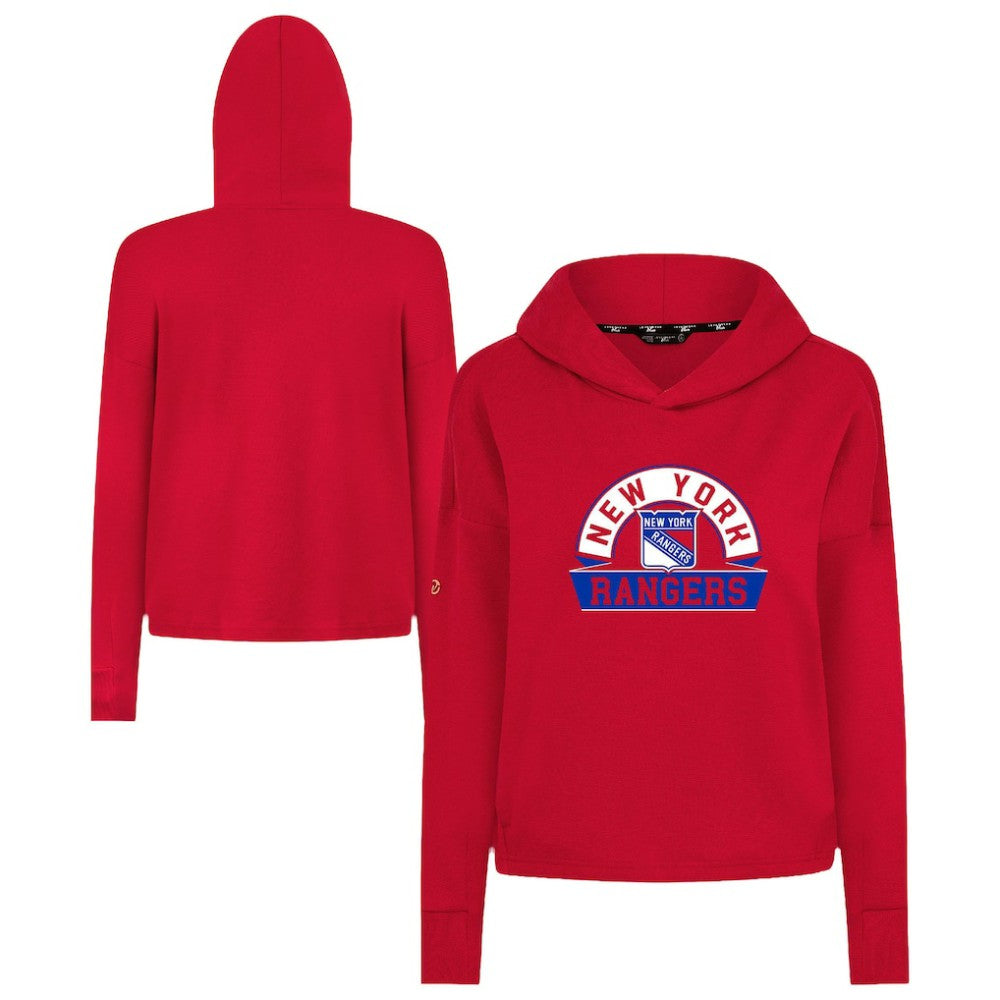 NHL New York Rangers Levelwear Women's Sweet Banner Arch Tri-Blend Cropped Pullover Hoodie - Red