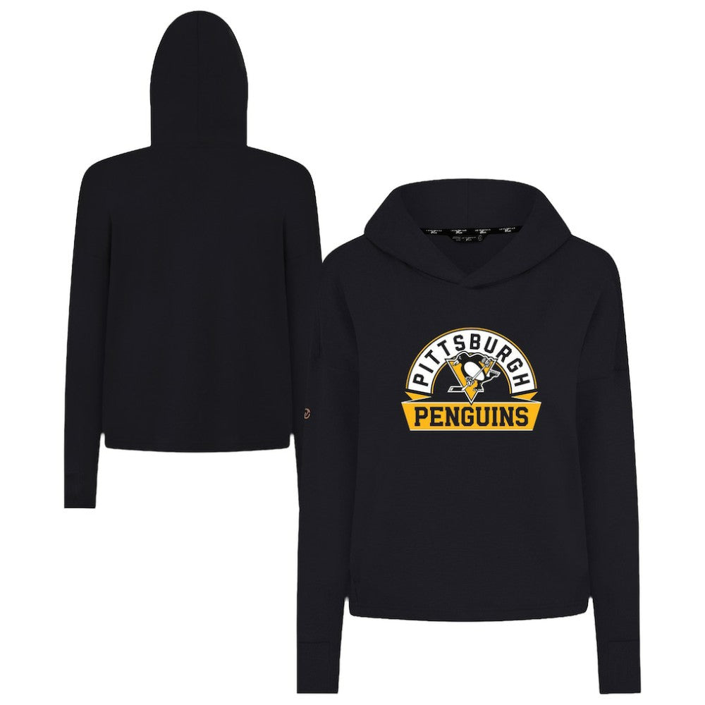 NHL Pittsburgh Penguins Levelwear Women's Sweet Banner Arch Tri-Blend Cropped Pullover Hoodie - Black