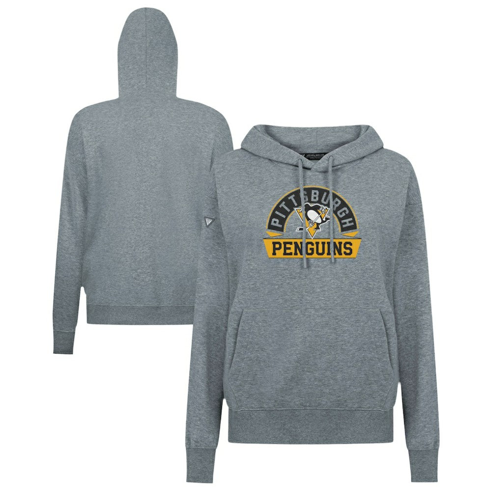 NHL Pittsburgh Penguins Levelwear Women's Adorn Banner Arch Pullover Hoodie - Gray