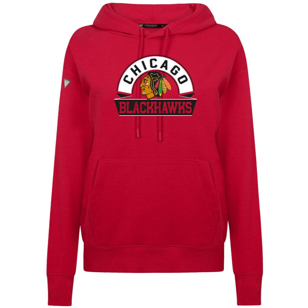 NHL Chicago Blackhawks Levelwear Women's Adorn Banner Arch Pullover Hoodie - Red