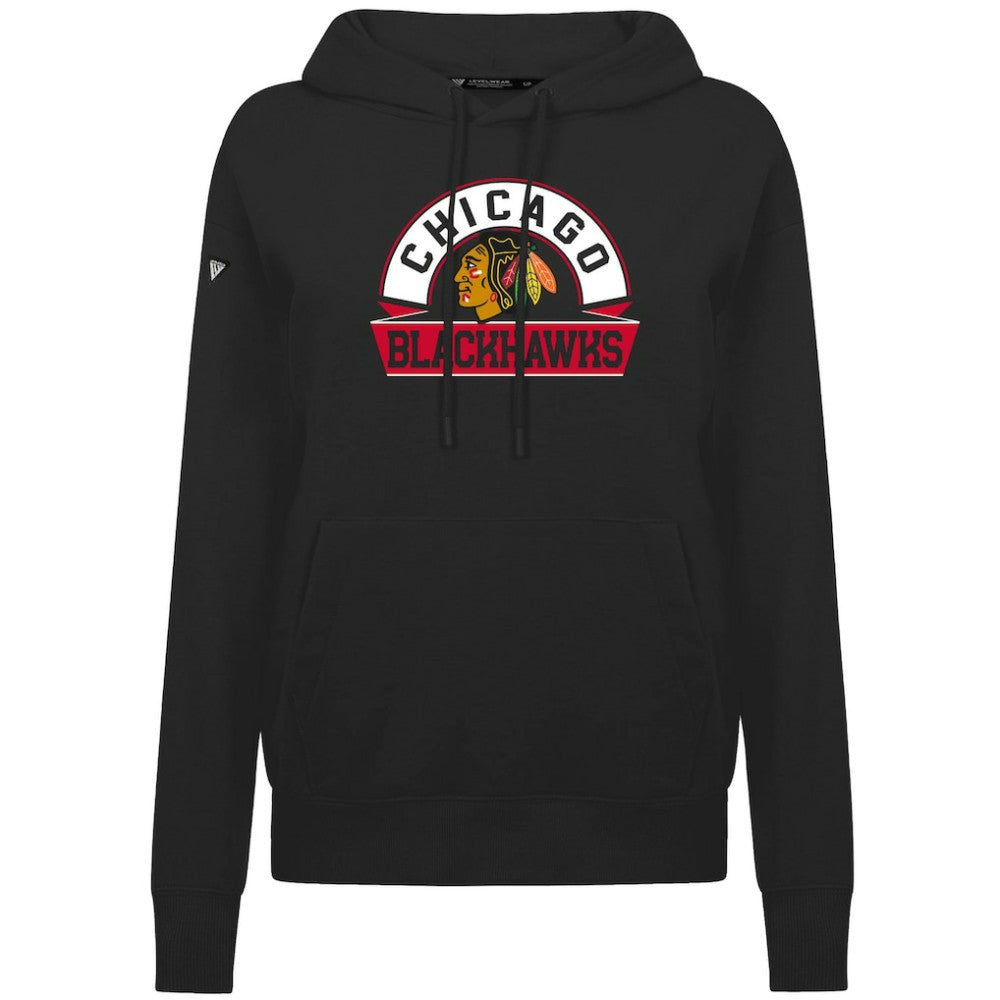 NHL Chicago Blackhawks Levelwear Women's Adorn Banner Arch Pullover Hoodie - Black