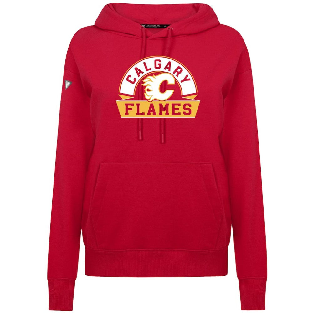 NHL Calgary Flames Levelwear Women's Adorn Banner Arch Pullover Hoodie - Red