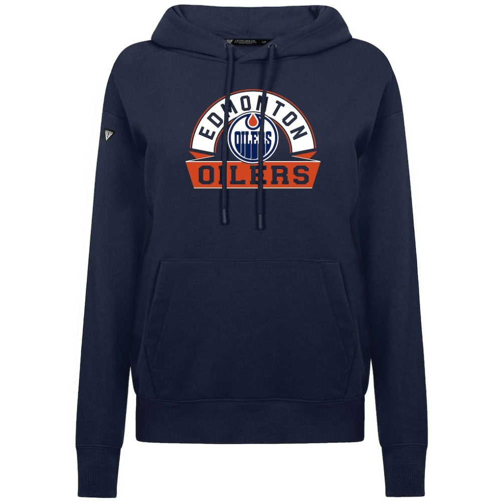 NHL Edmonton Oilers Levelwear Women's Adorn Banner Arch Pullover Hoodie - Navy