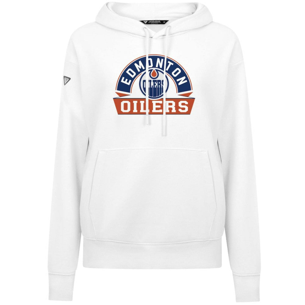 NHL Edmonton Oilers Levelwear Women's Adorn Banner Arch Pullover Hoodie - White