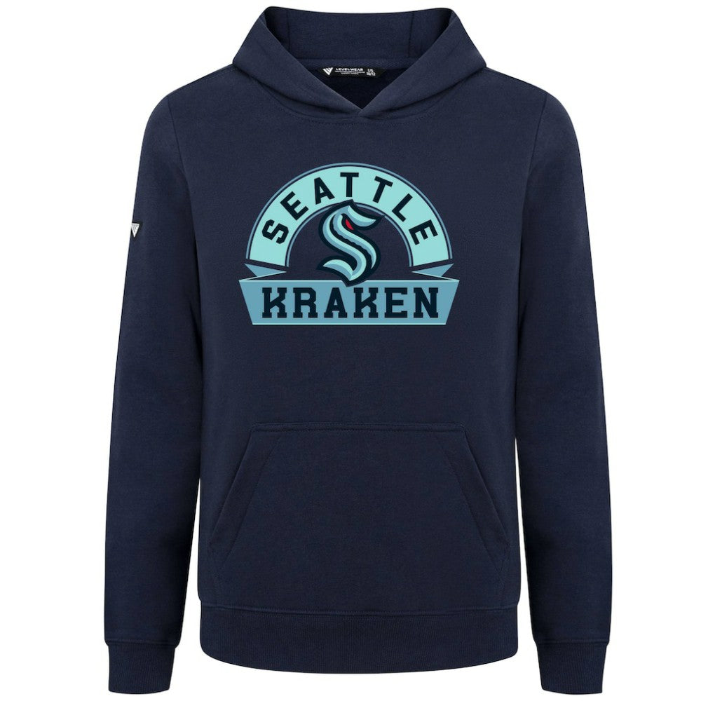 NHL Seattle Kraken Levelwear Youth Podium Banner Arch Pullover Hoodie - Navy