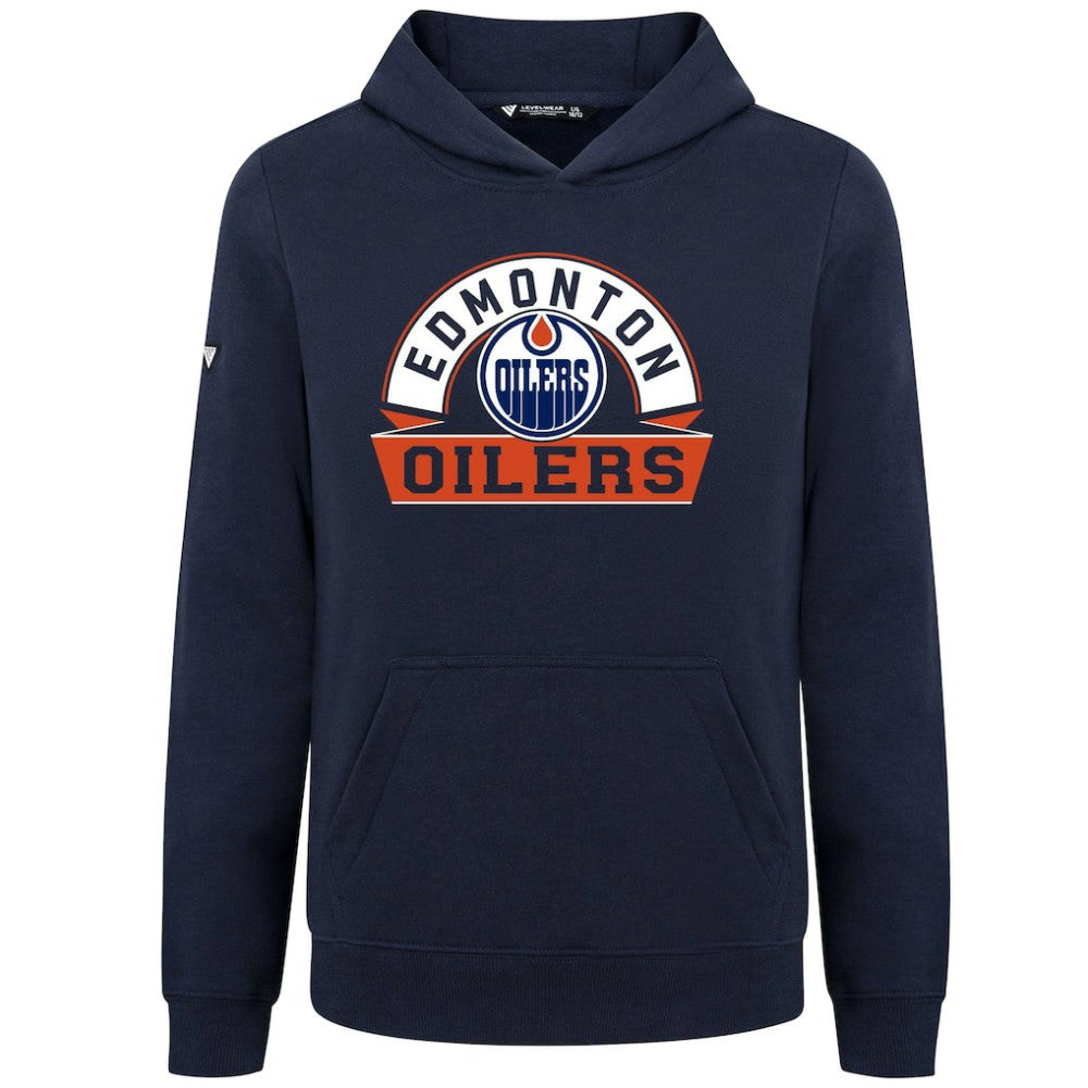NHL Edmonton Oilers Levelwear Youth Podium Banner Arch Pullover Hoodie - Navy