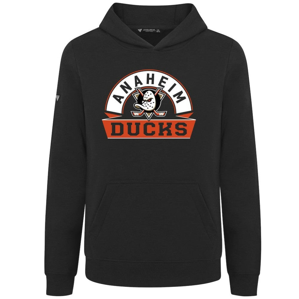 NHL Anaheim Ducks Levelwear Youth Podium Banner Arch Pullover Hoodie - Black