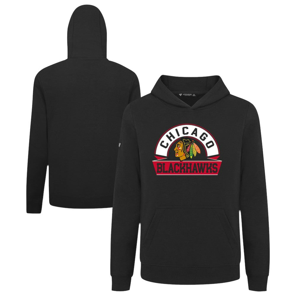 NHL Chicago Blackhawks Levelwear Youth Podium Banner Arch Pullover Hoodie - Black