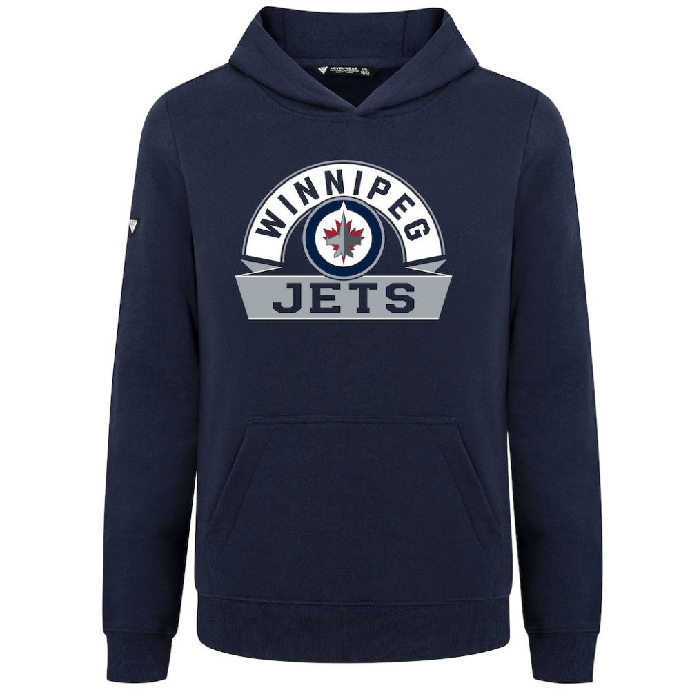 NHL Winnipeg Jets Levelwear Youth Podium Banner Arch Pullover Hoodie - Navy